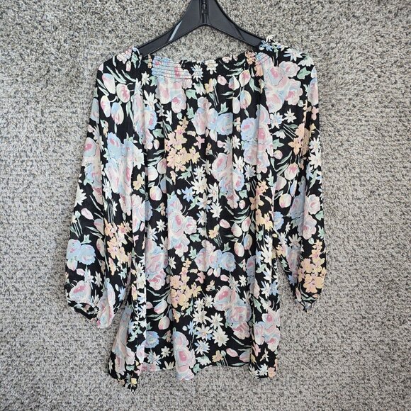 Chaps‎ Top Womens Medium Black Floral Print Off The Shoulder Blouse Sheer Ladies - Picture 7 of 7